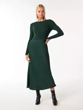 Alicia Long Sleeve Satin Mix Knit Dress