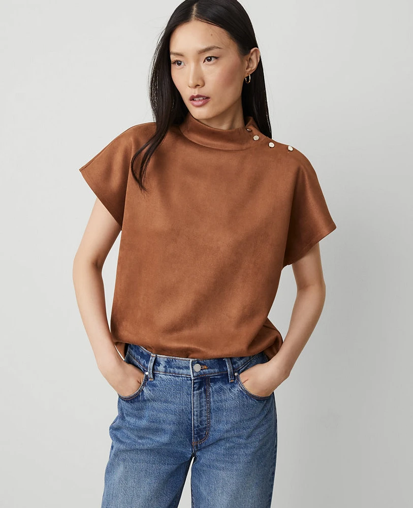 Ann Taylor Shoulder Button Dolman Mock Neck Top Sahara Women's