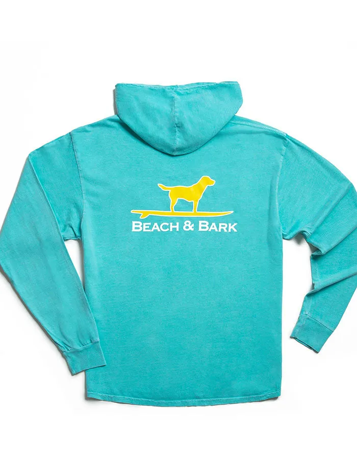 Beach and Barn BARK-CARIBBEAN Mens Surfing Dog Hooded Tee Caribbean