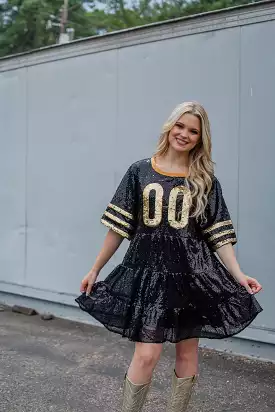 Black & Gold Jersey Sequin Dress