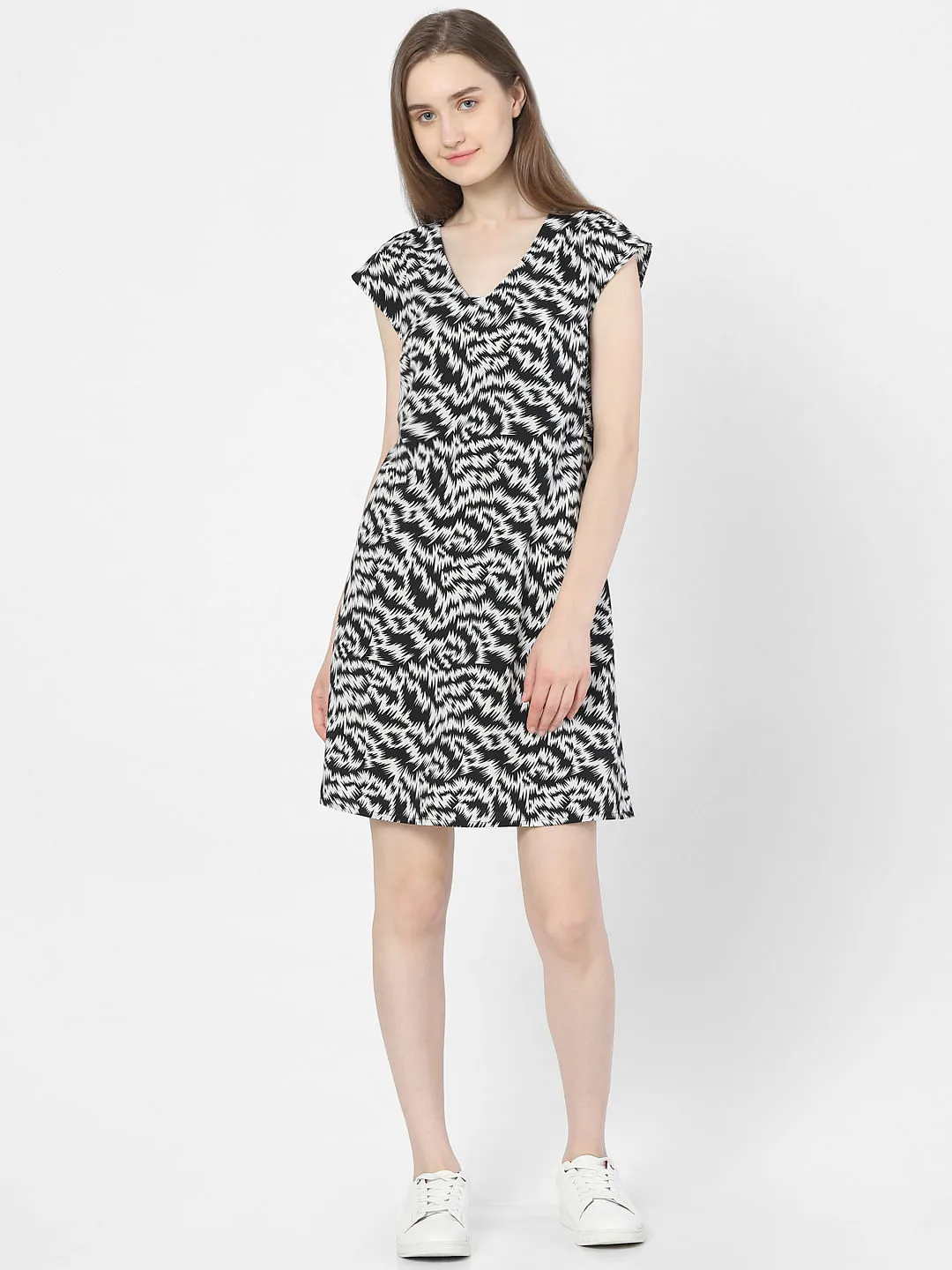 Black Abstract Print Shift Dress