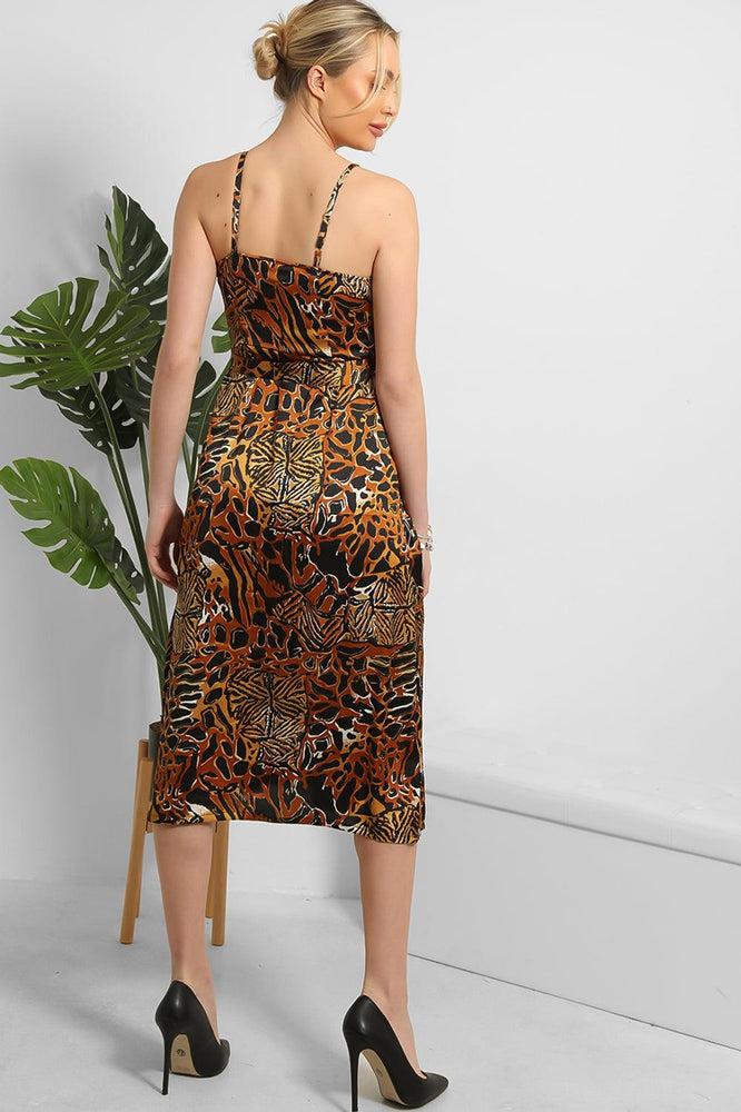 Black Brown Mixed Animal Print Satin Cami Dress