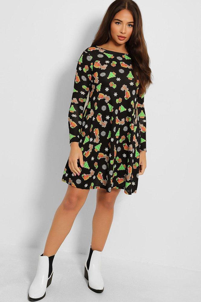 Black Christmas Tree And Presents Print Dress