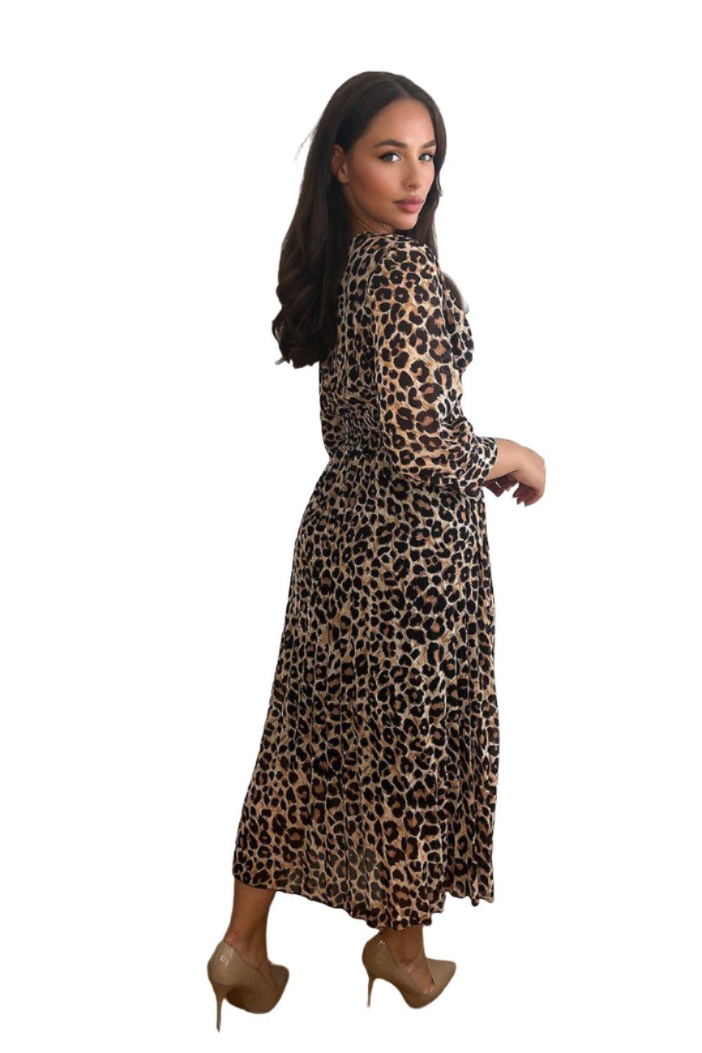 Black Leopard Print Chiffon V-Neck Maxi Dress