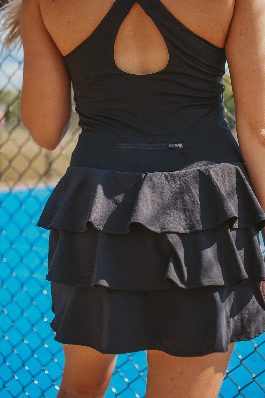 Black Ruffle Back Athletic Dress