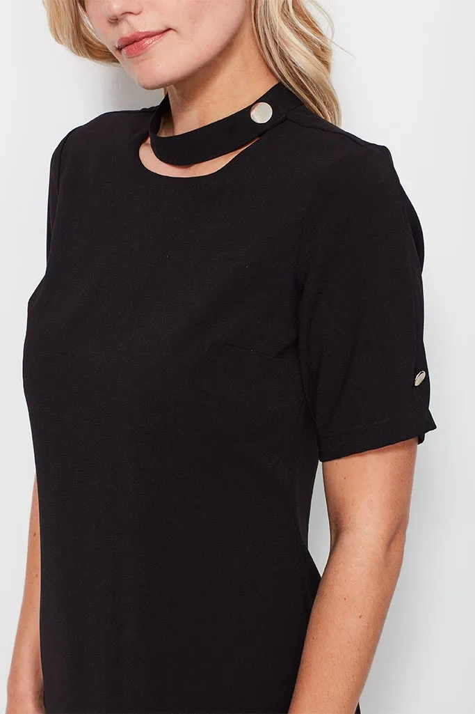 Black Shift Dress With Button Neck