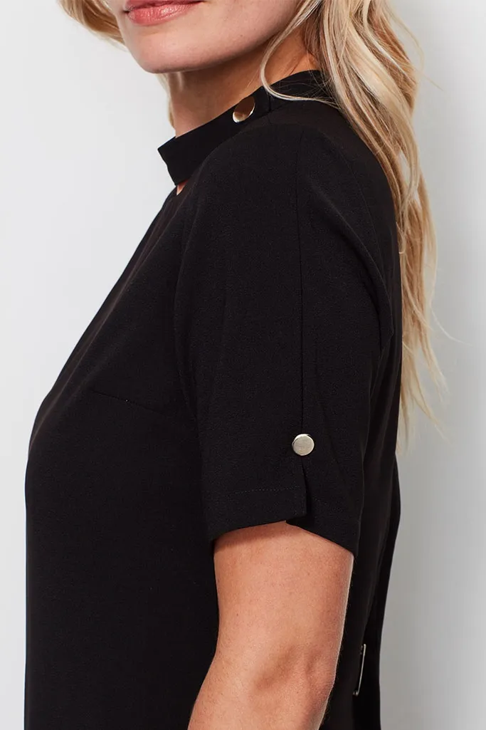 Black Shift Dress With Button Neck