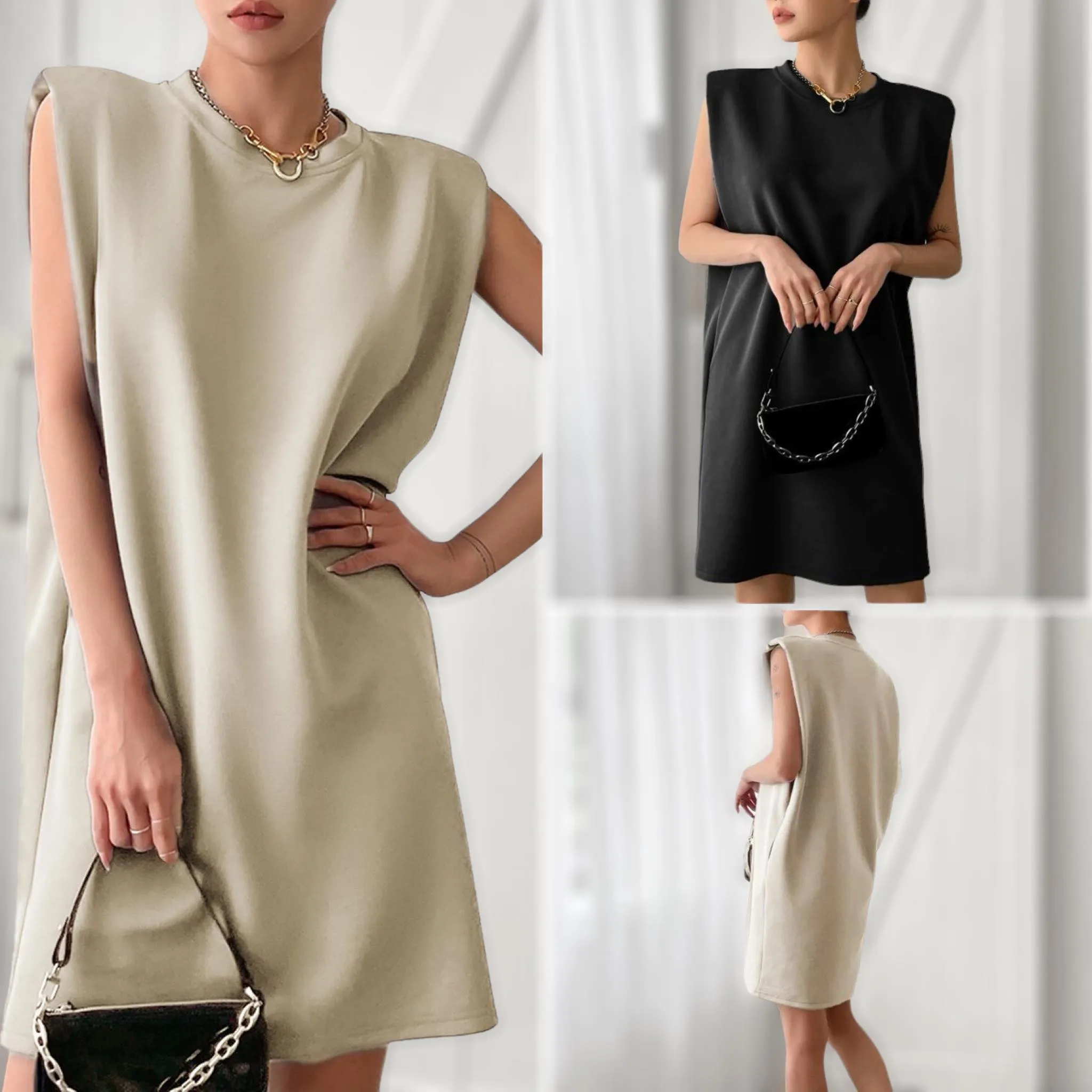 BLK Solid Knit Shoulder Pad Short Dress