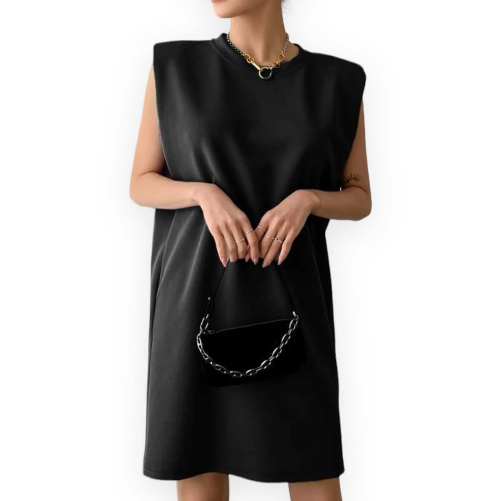 BLK Solid Knit Shoulder Pad Short Dress