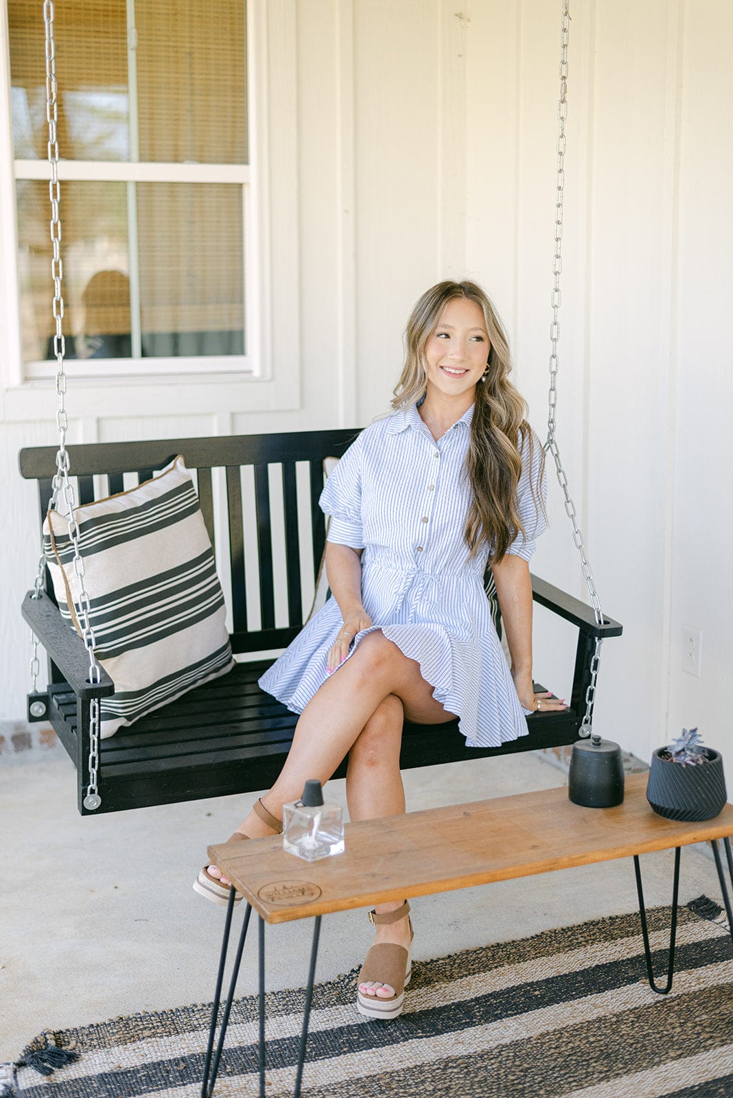 Blue Stripe Button Down Mini Dress