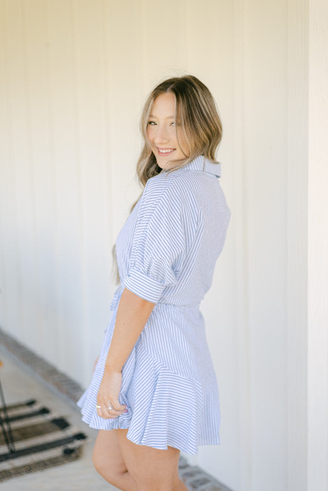 Blue Stripe Button Down Mini Dress