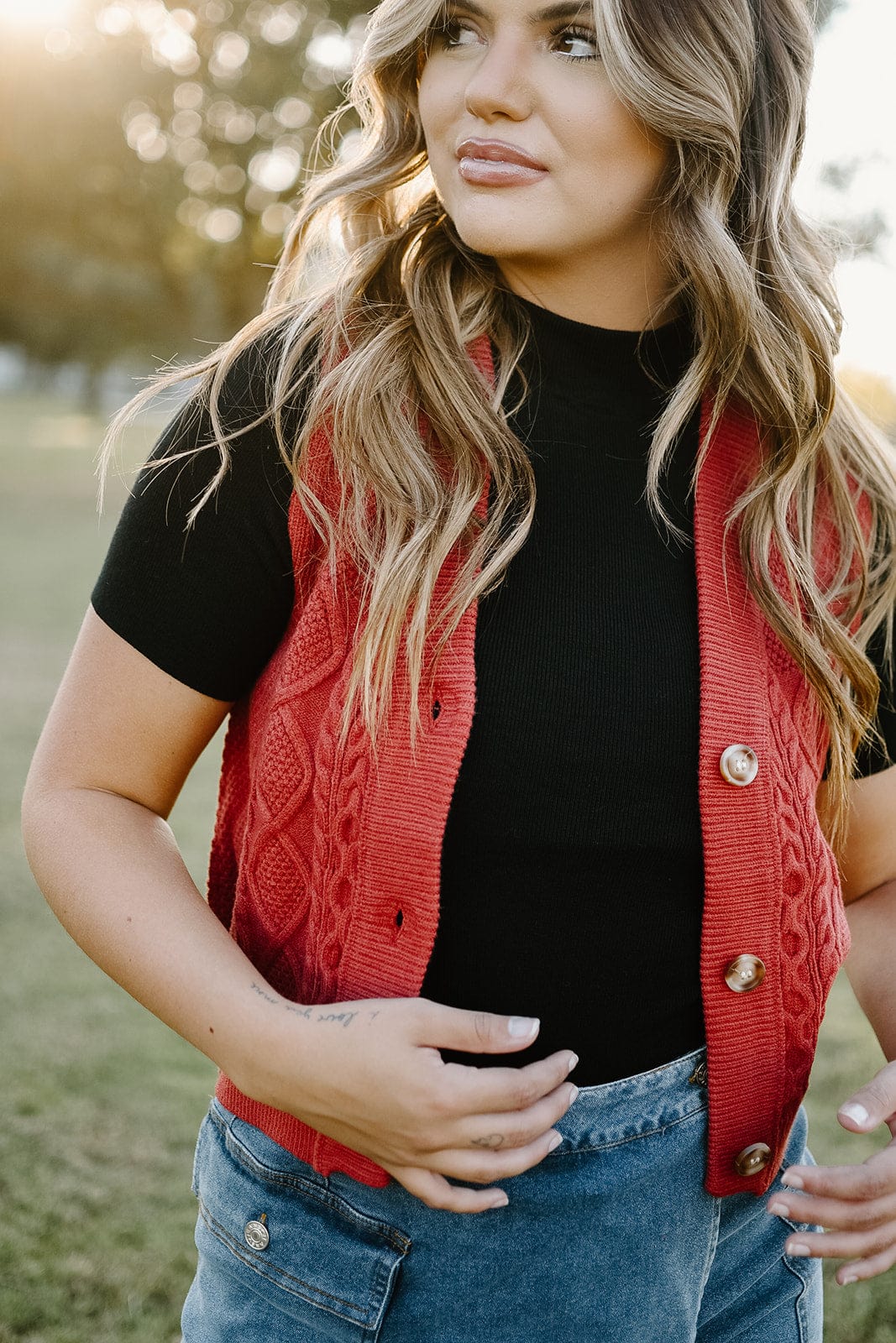 Brick Button Front Sweater Vest