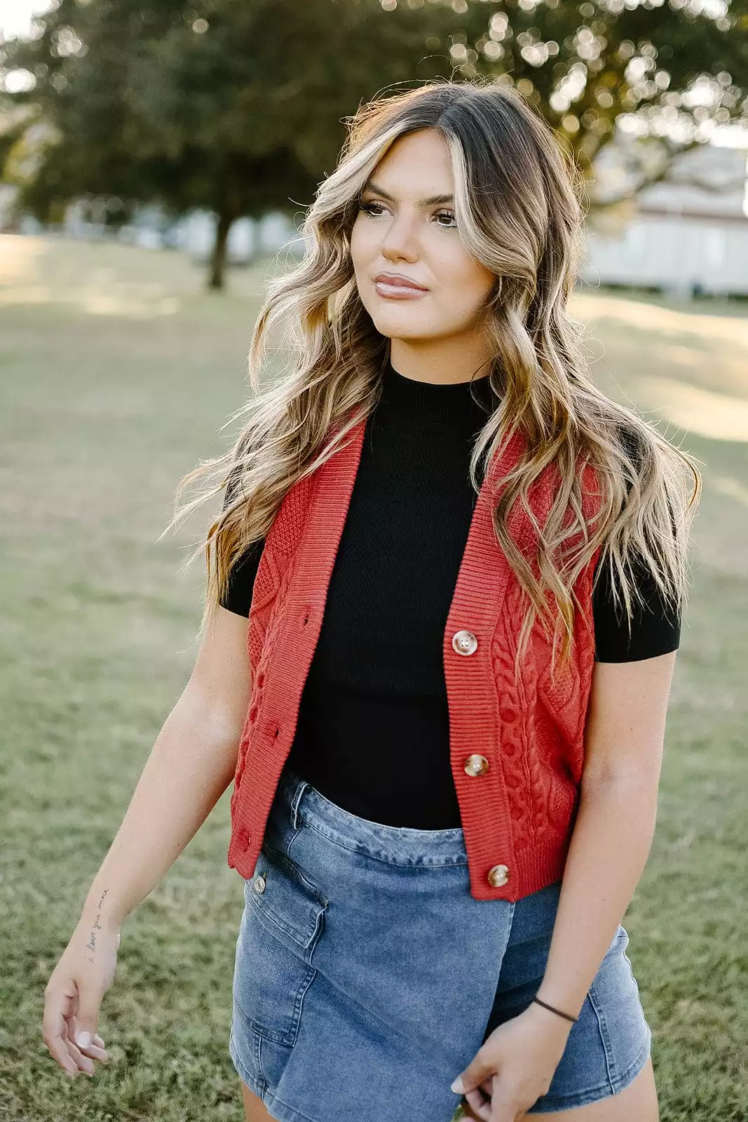 Brick Button Front Sweater Vest