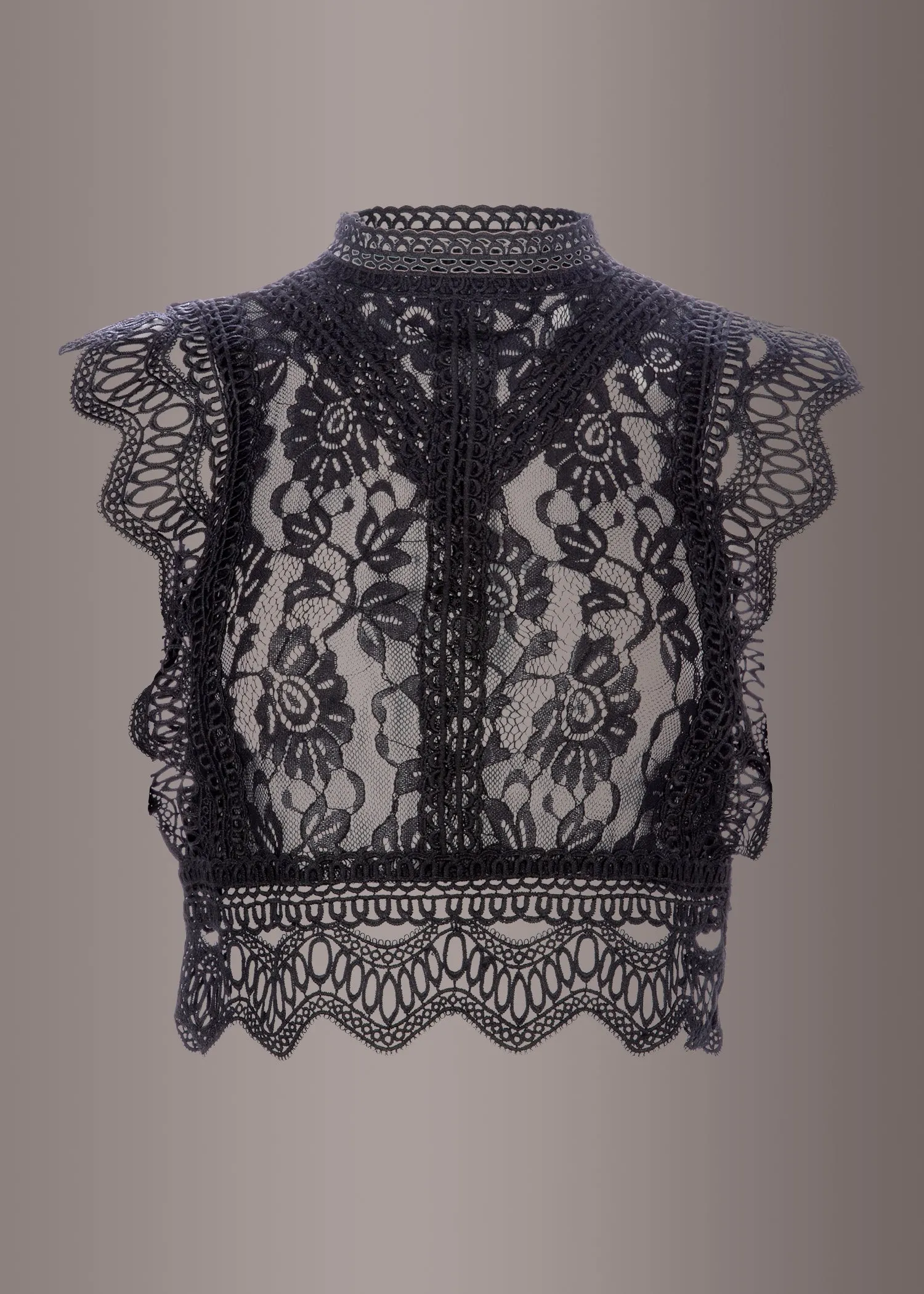 Bring on the Night Mock Neck Cropped Black Lace Top