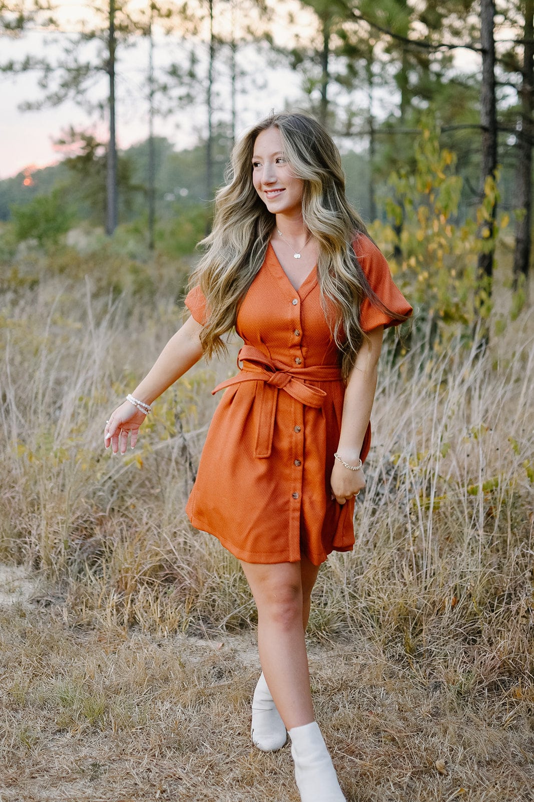 Burnt Orange Button Down Mini Dress