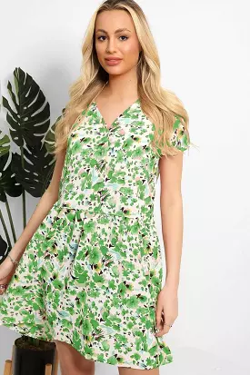 Buttoned Front Floral Print Dress