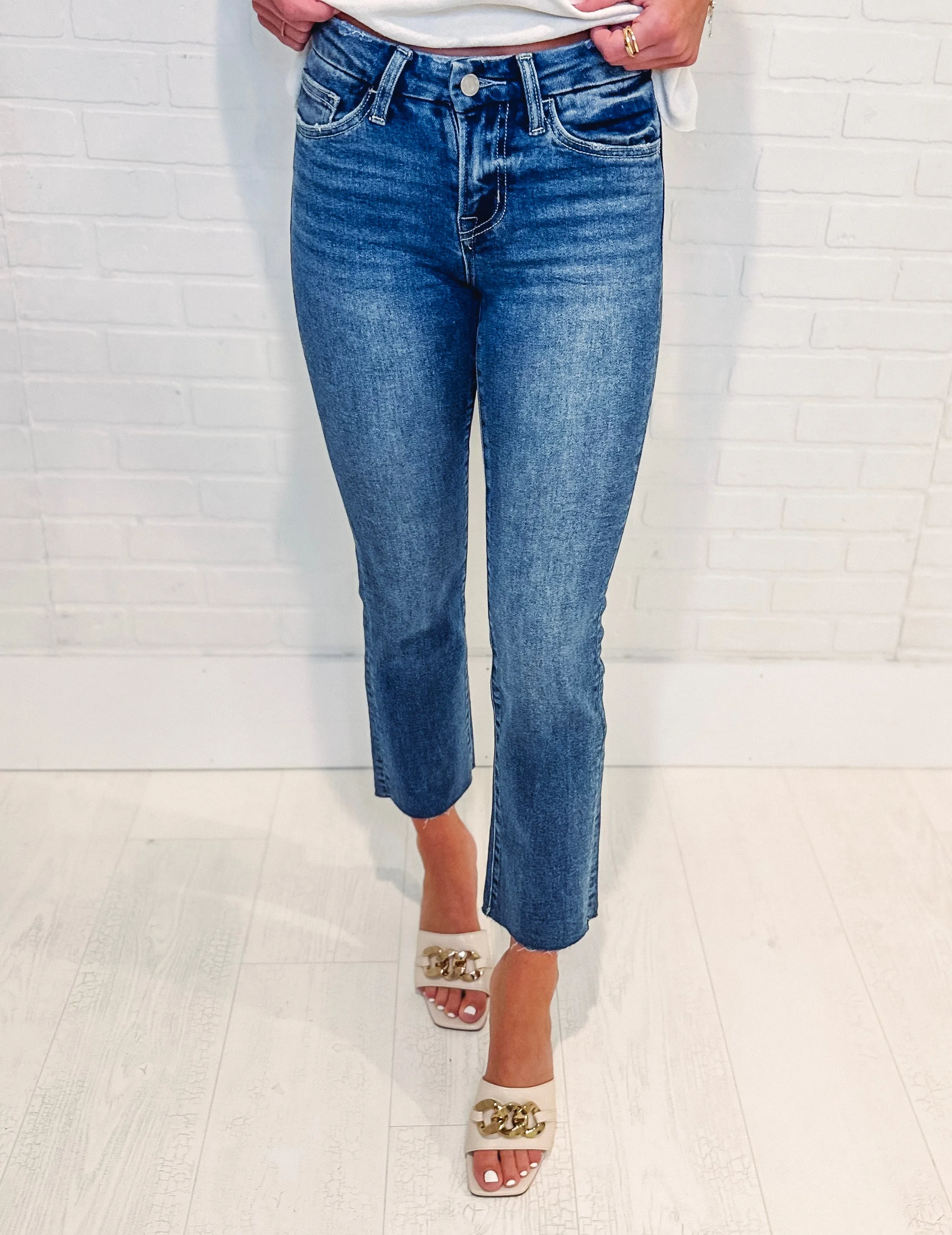 Carlene Mid Rise Crop Slim Straight Denim-- Midnight In Paris