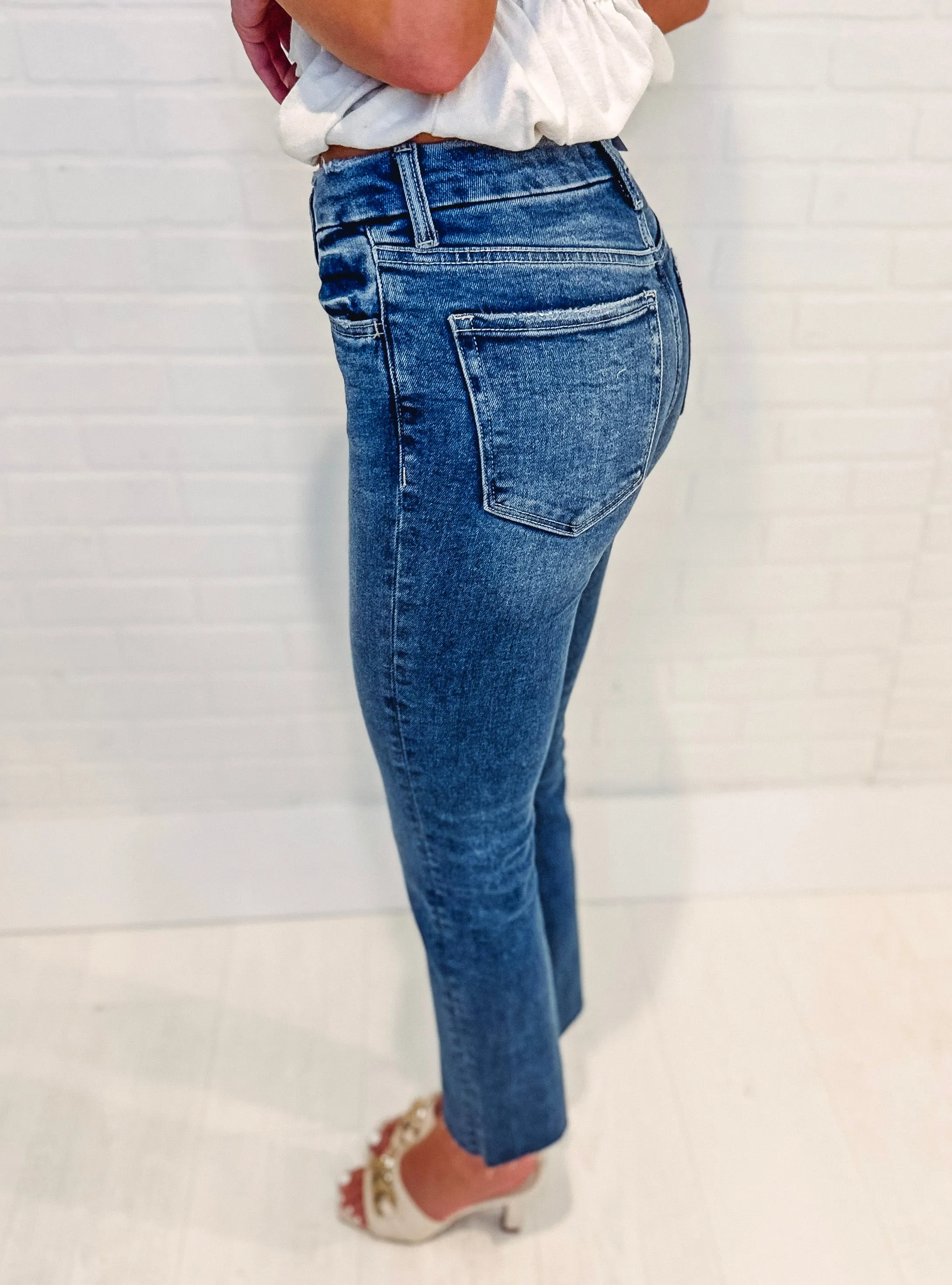 Carlene Mid Rise Crop Slim Straight Denim-- Midnight In Paris