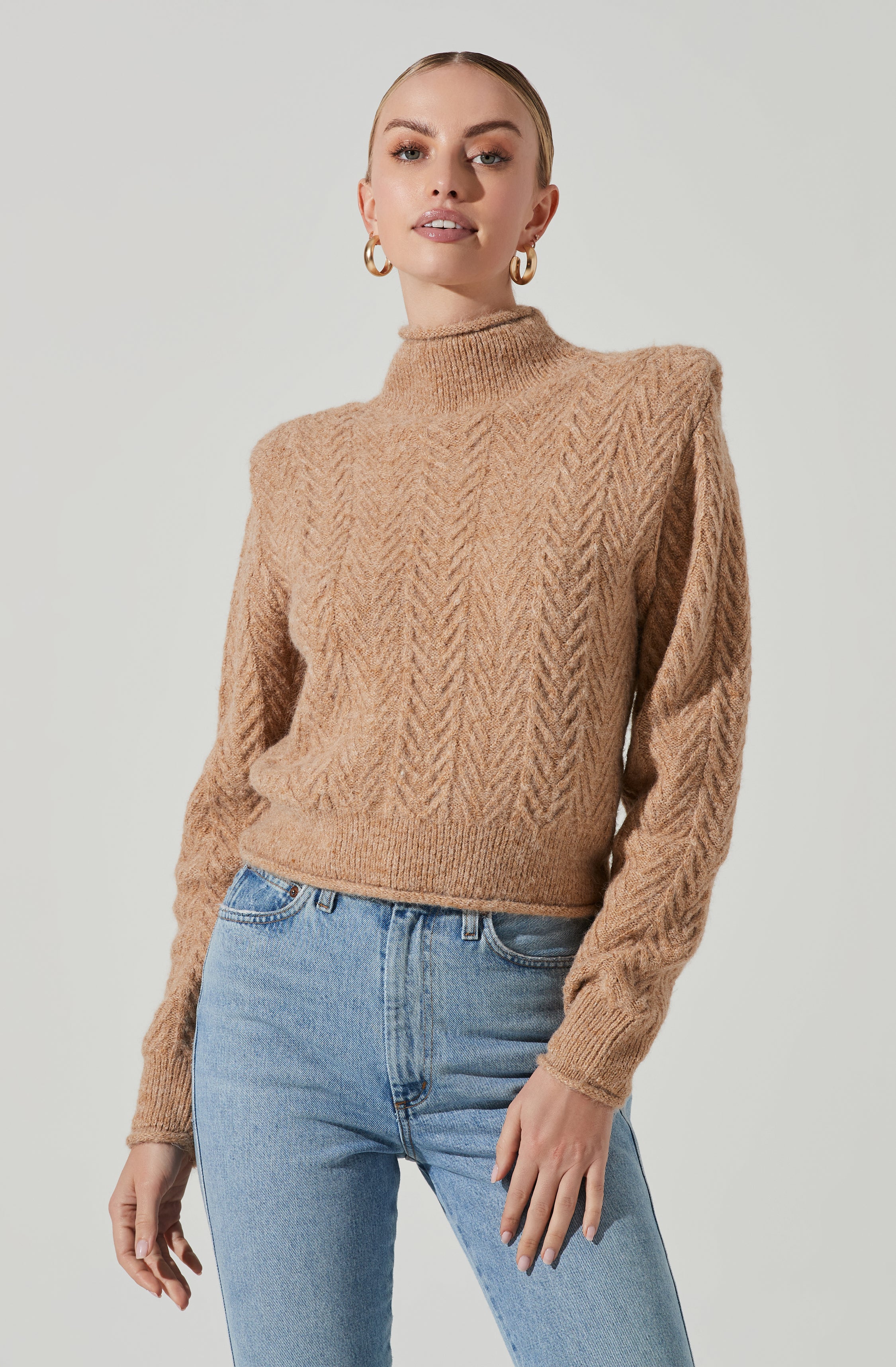 Carlota Cable Knit Mock Neck Sweater