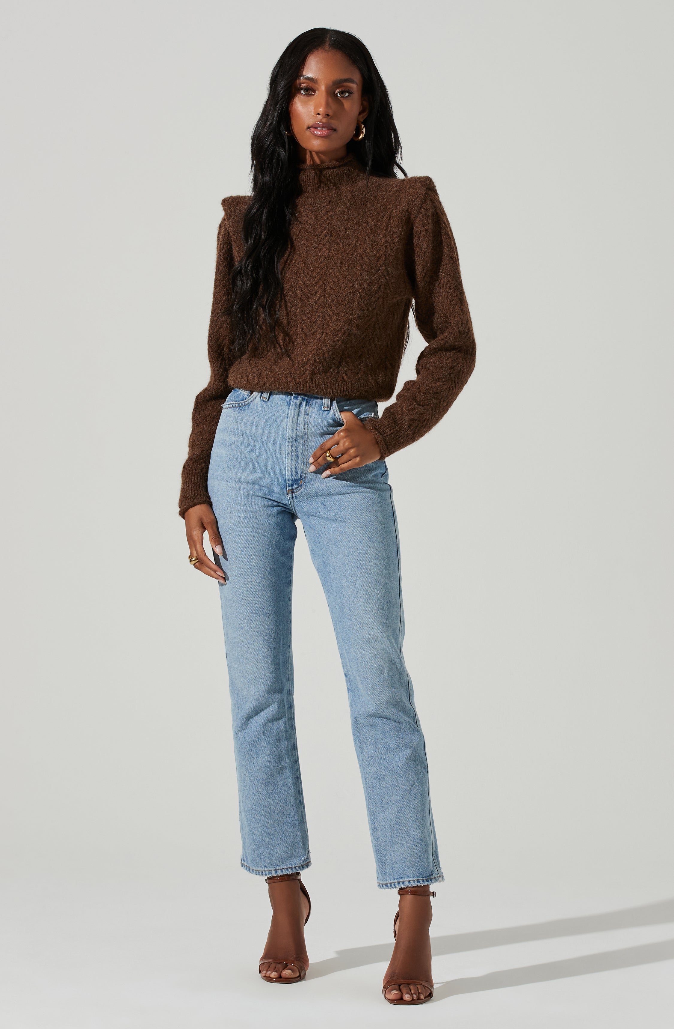 Carlota Cable Knit Mock Neck Sweater