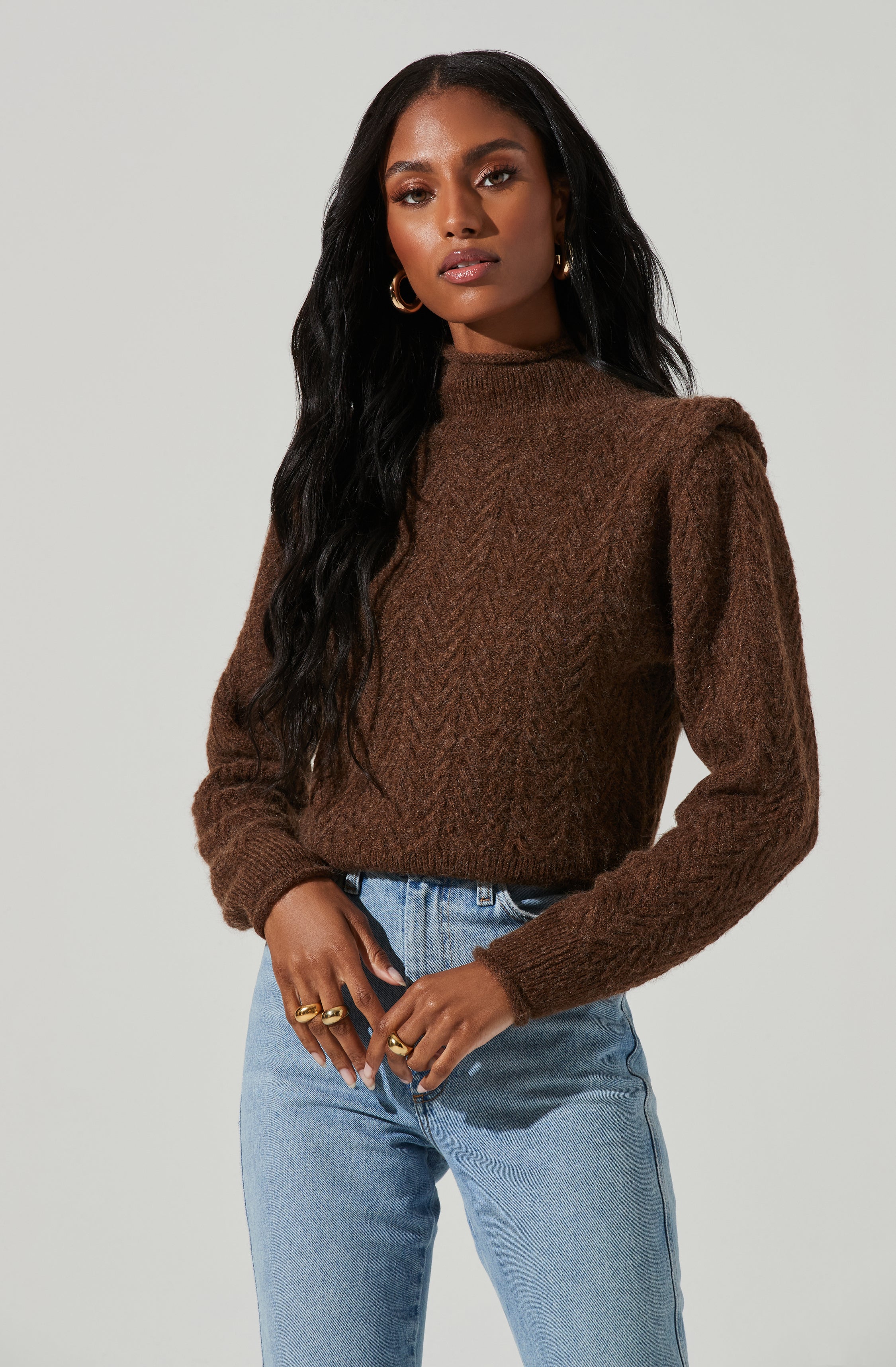 Carlota Cable Knit Mock Neck Sweater