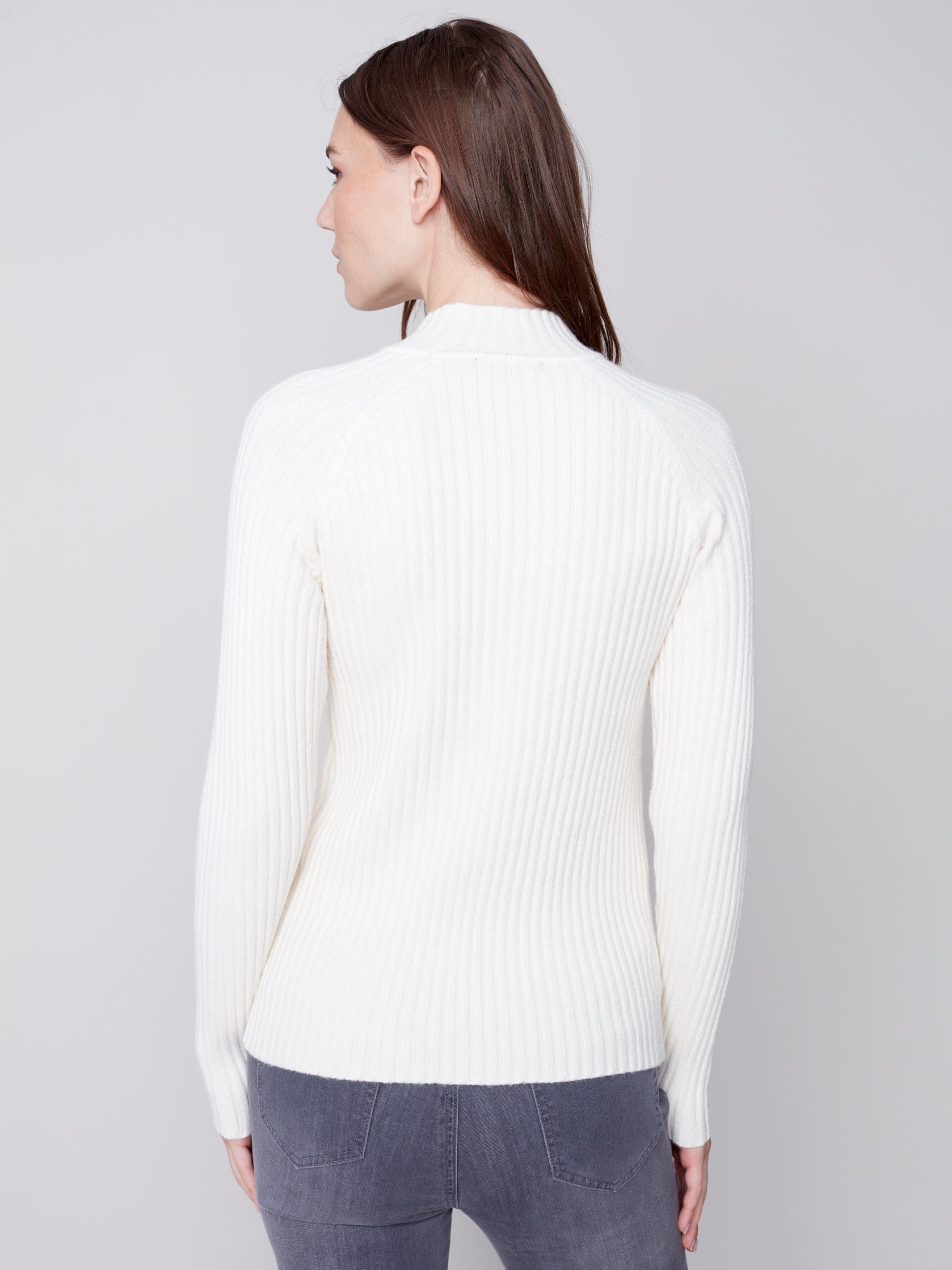 Charlie B Mock Neck Rib  Ecru  - C2553