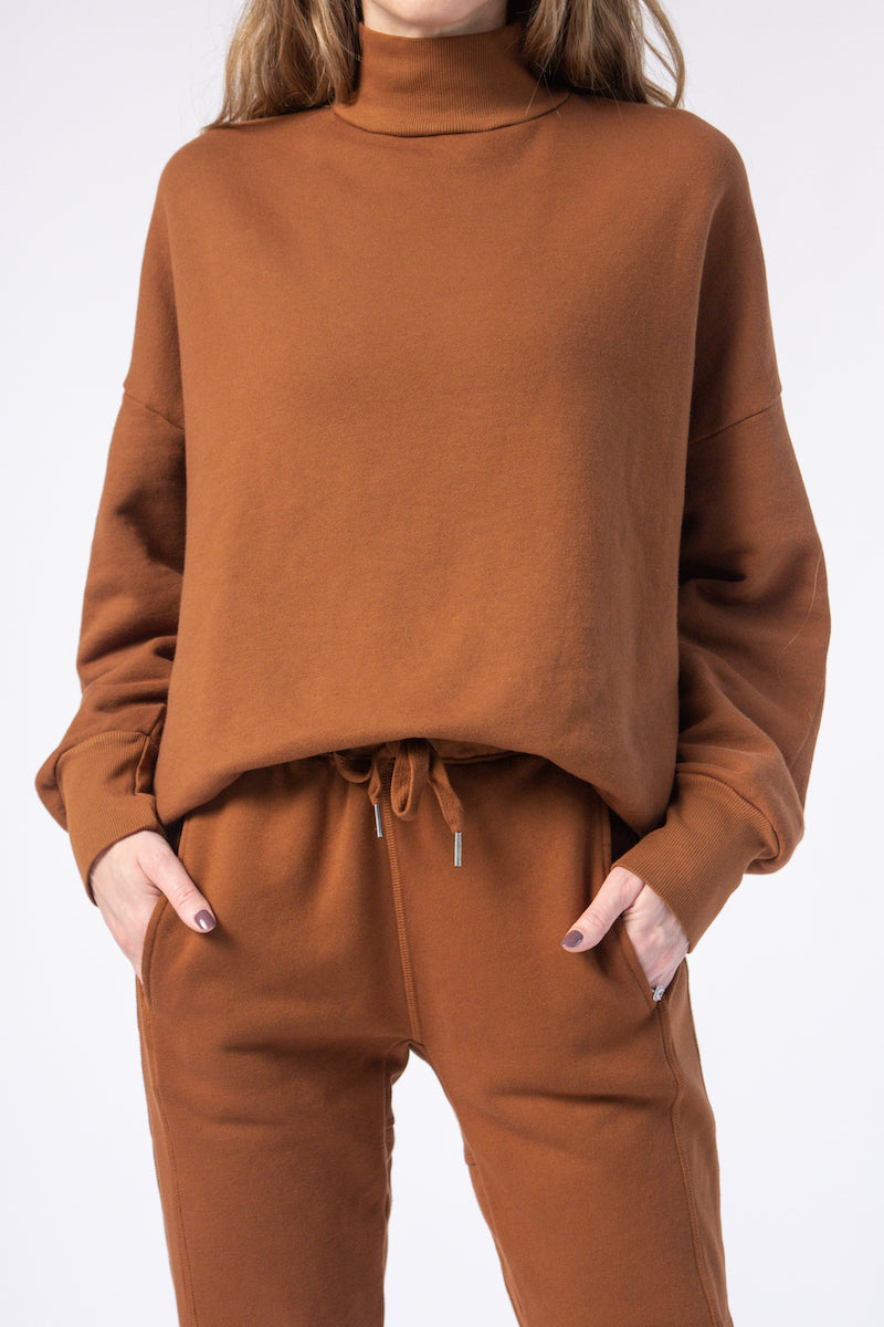 Cleo Mock Neck Sweatshirt in Chestnut