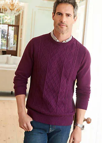 Cotton Traders Bilberry Crew Neck Cable Mock Shirt Jumper | Kaleidoscope