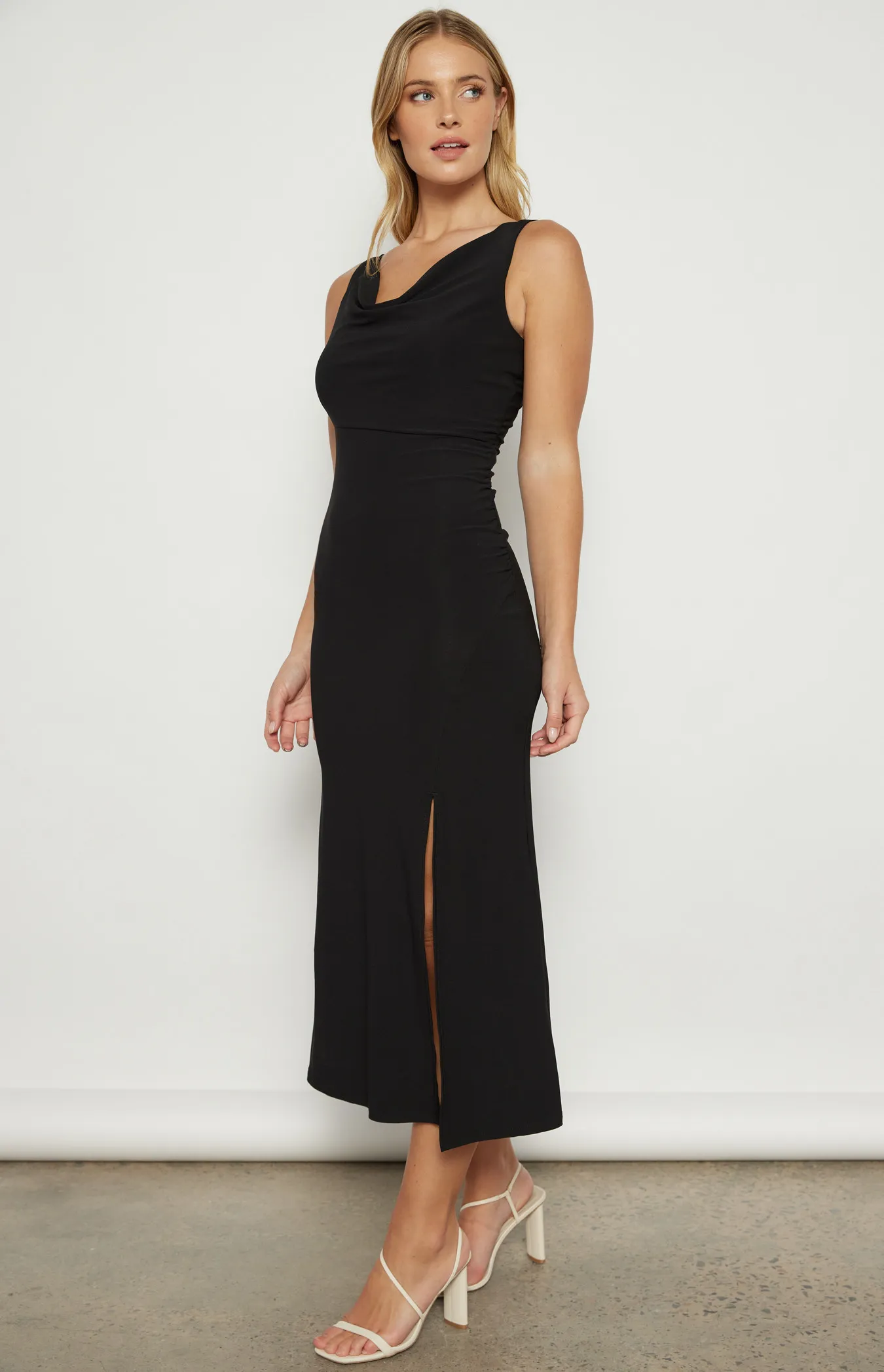 Cowl Neck Stretch Jersey Midi Dress with Split (WDR692A)