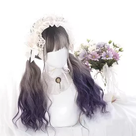 Cute Lolita Gray Gradient Dark Purple Curly Wig MM1662