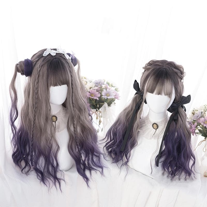 Cute Lolita Gray Gradient Dark Purple Curly Wig MM1662