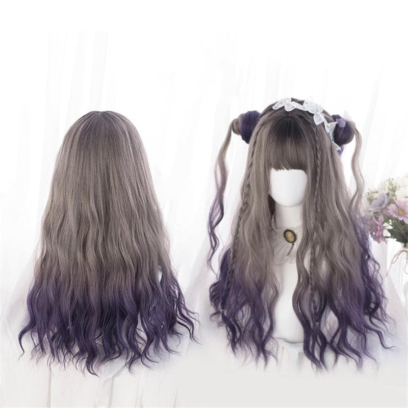 Cute Lolita Gray Gradient Dark Purple Curly Wig MM1662