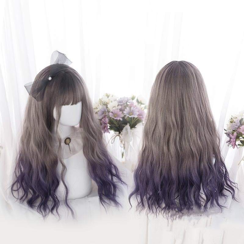 Cute Lolita Gray Gradient Dark Purple Curly Wig MM1662