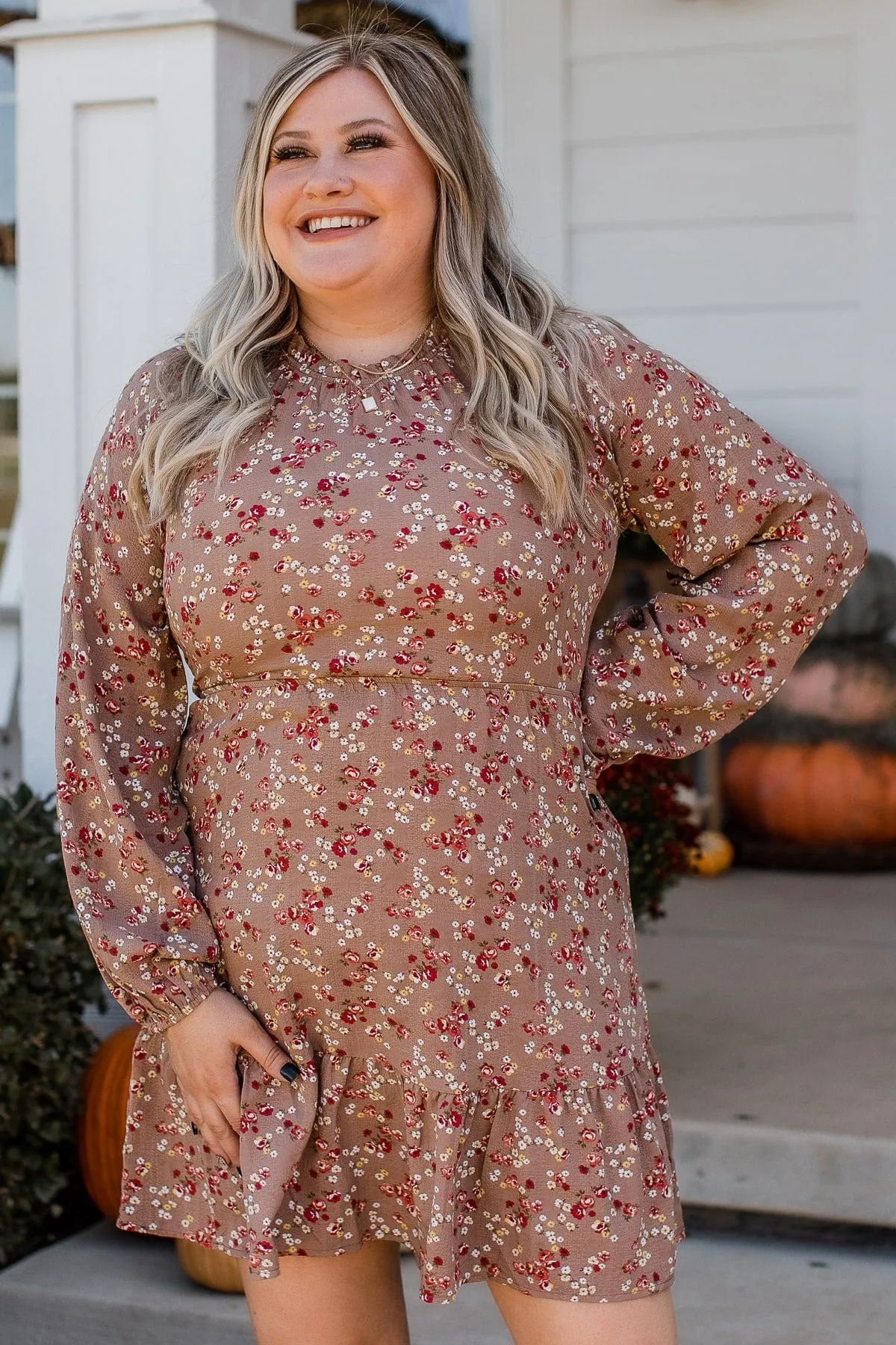 Evenings In Autumn Floral Dress- Mocha