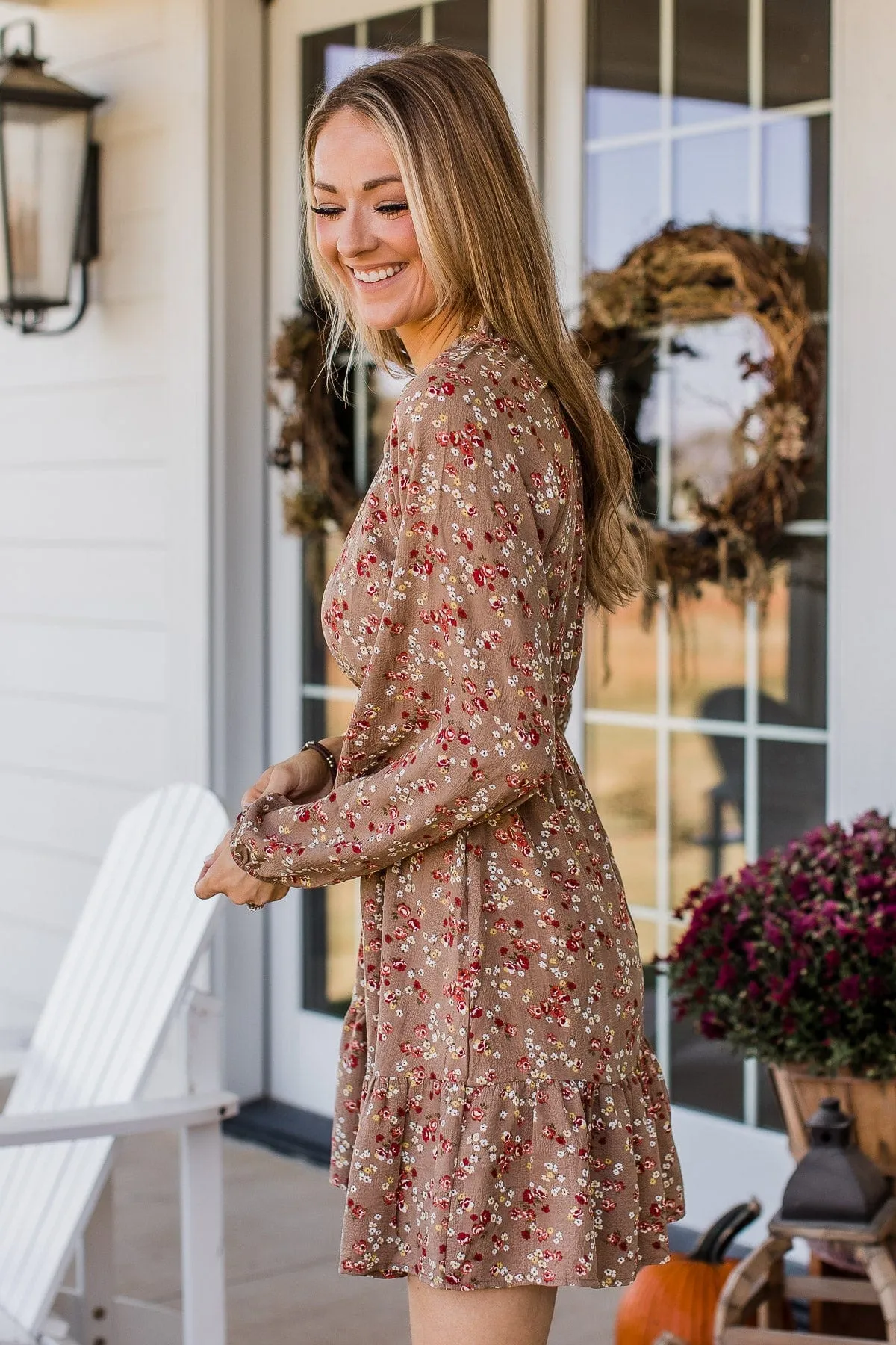 Evenings In Autumn Floral Dress- Mocha