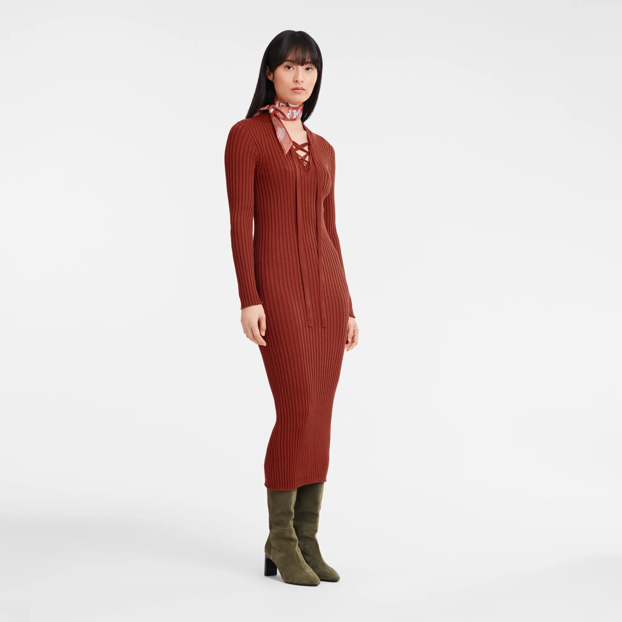 Fitted long dress Chestnut - Knit