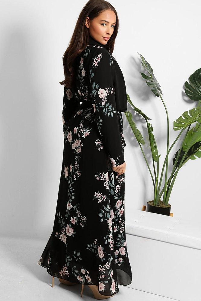 Floral Print Chiffon Modest Dress And Headscarf Set