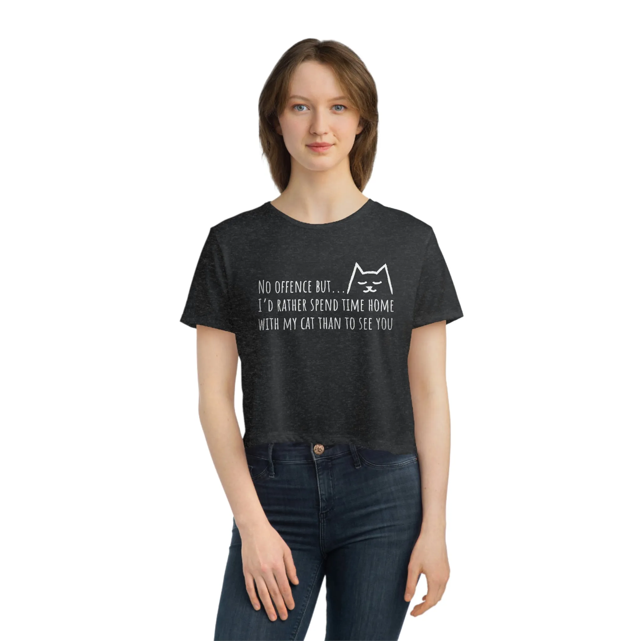 Funny cat quote Women's Flowy Cropped Tee