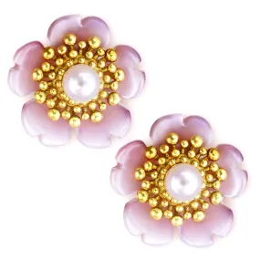 Gold Blossom Stud Earrings with Pearls