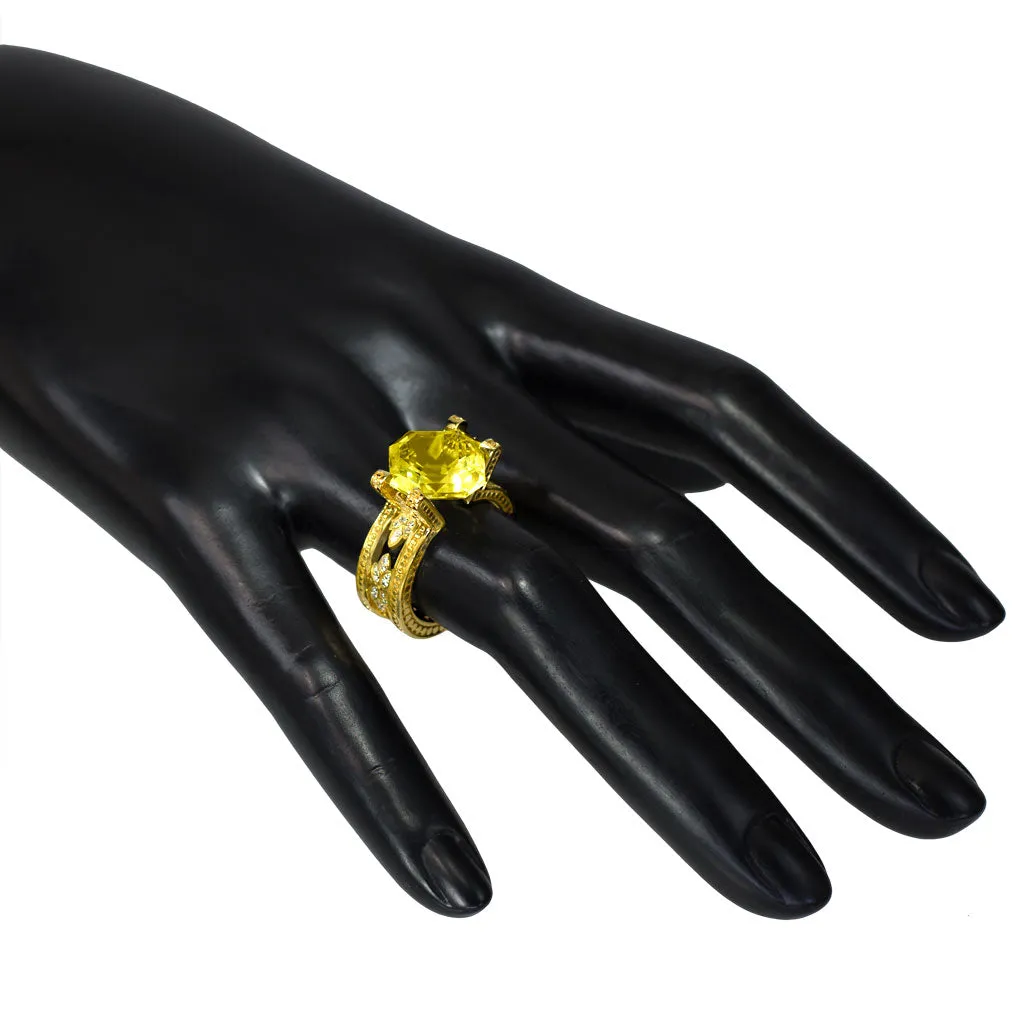 Gold Equilibrium Ring with Lemon Quartz & Diamonds