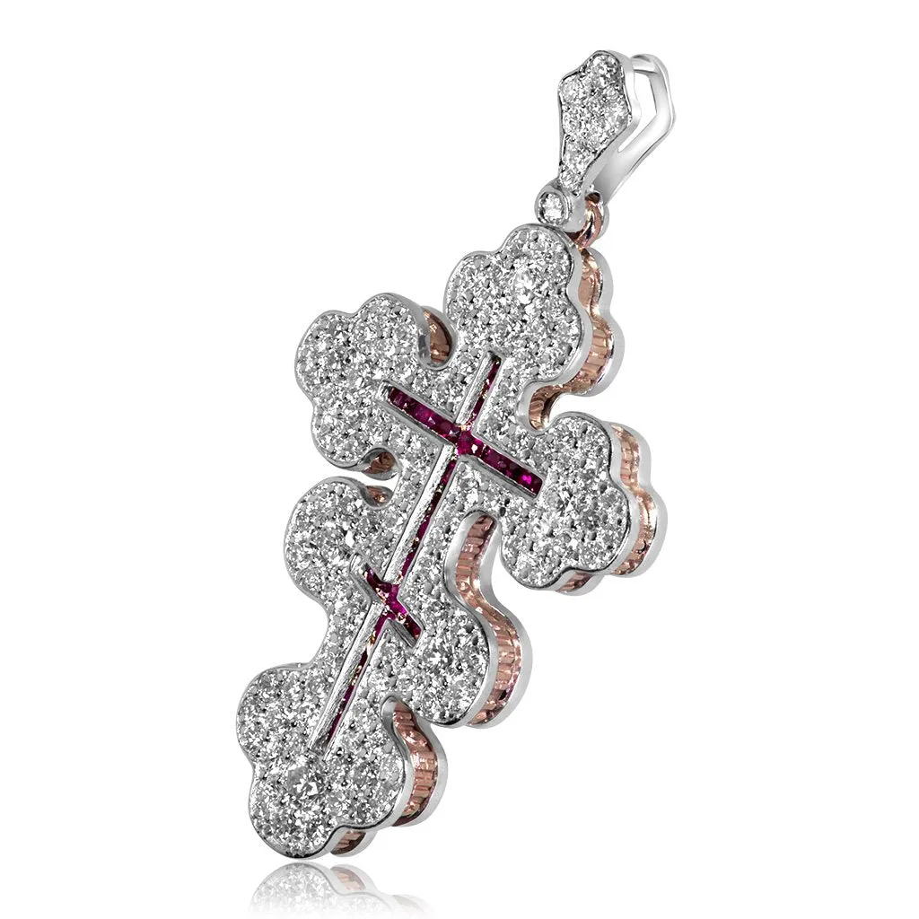 Gold Greek Orthodox Cross Pendant with Ruby & Diamonds