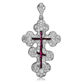 Gold Greek Orthodox Cross Pendant with Ruby & Diamonds