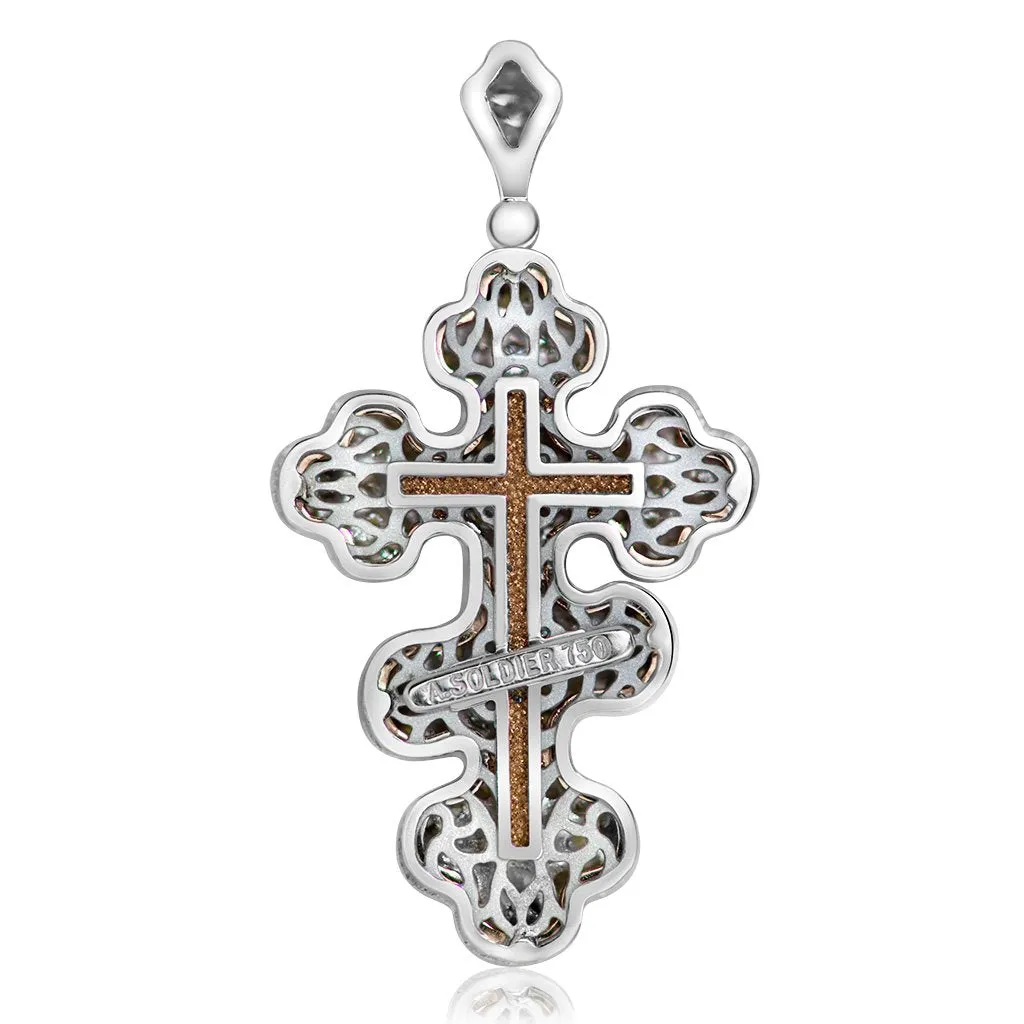 Gold Greek Orthodox Cross Pendant with Ruby & Diamonds