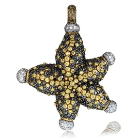 Gold Starfish Necklace with Black Diamonds Sapphires