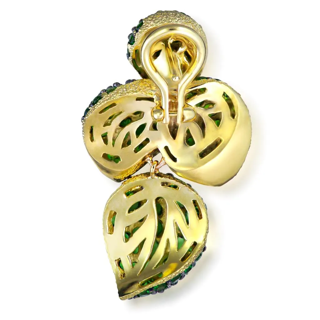 Gold Sunflower Green Leaf Earrings