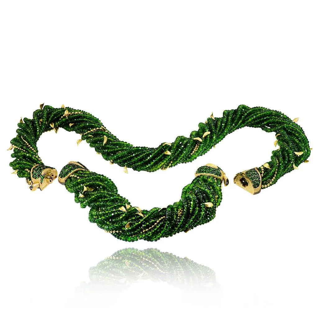 Gold Sunflower Leaf Necklace with Chrome Diopside