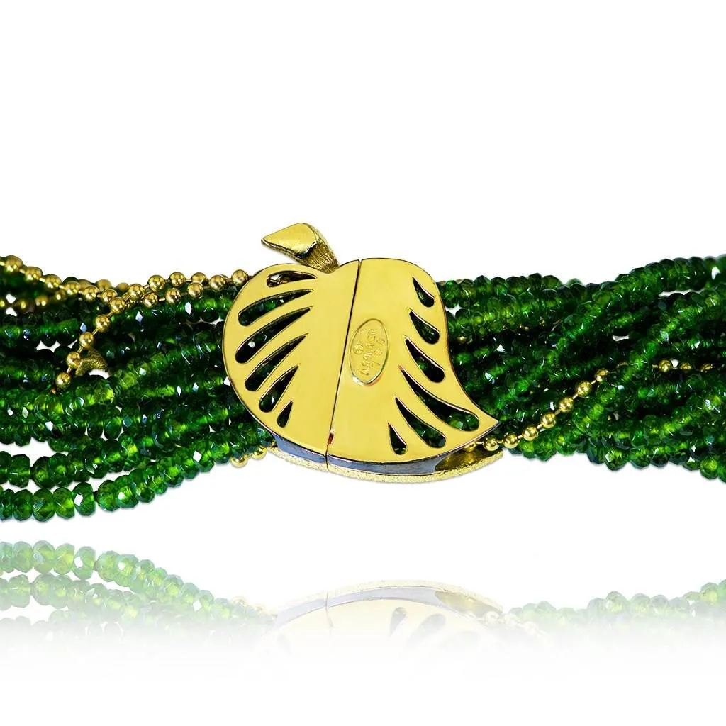 Gold Sunflower Leaf Necklace with Chrome Diopside