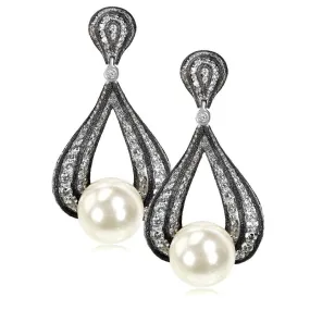 Gold Twist Earrings With Pearl & White Diamonds