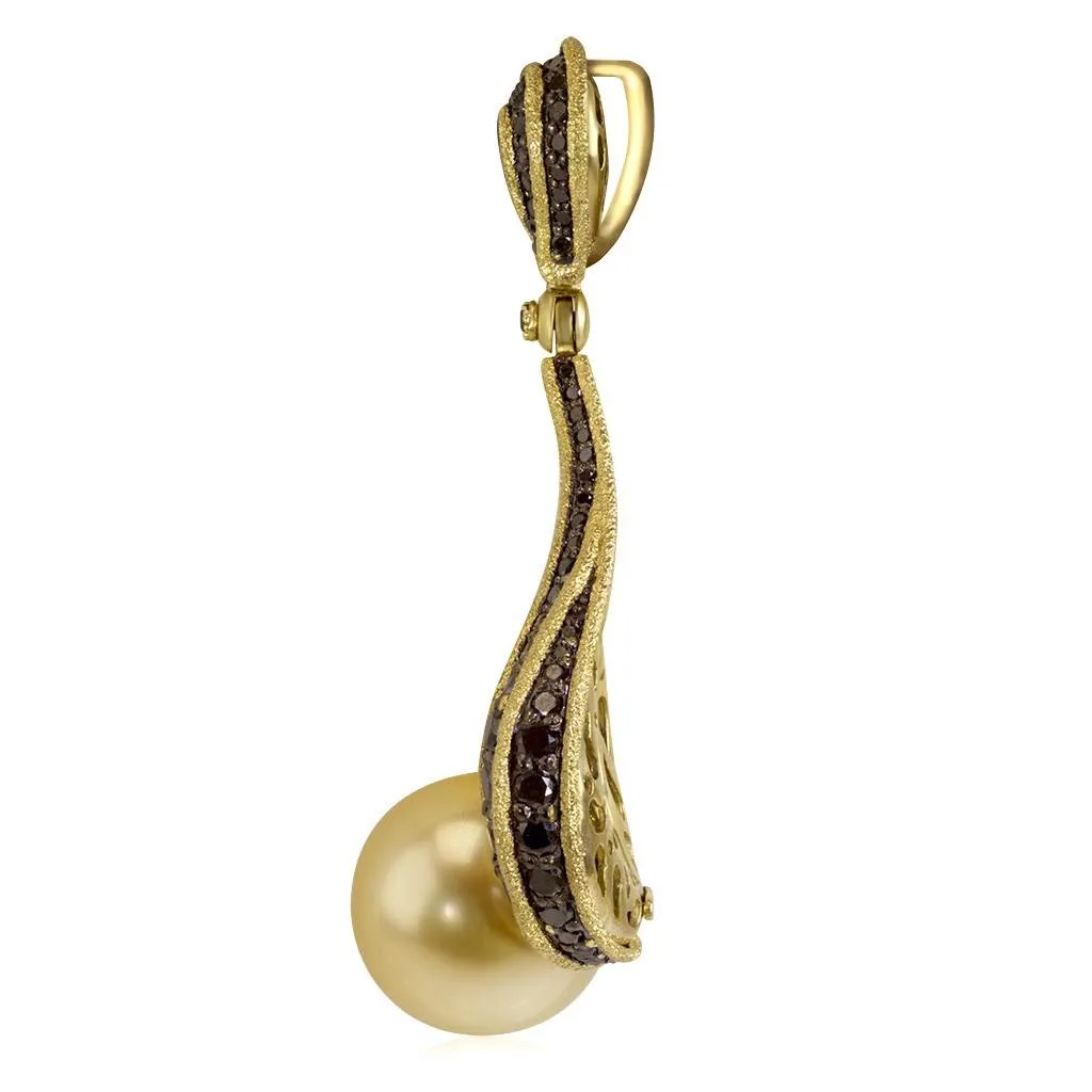 Gold Twist Pendant With Golden Pearl & Diamonds