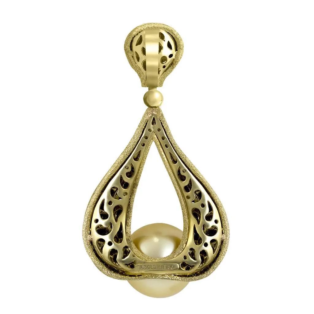 Gold Twist Pendant With Golden Pearl & Diamonds